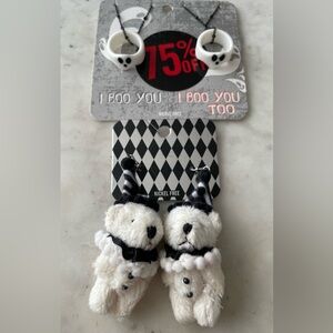 NWT - Hot Topic Teddy Bear Earrings & Ghost Ring Friendship Necklaces Set
